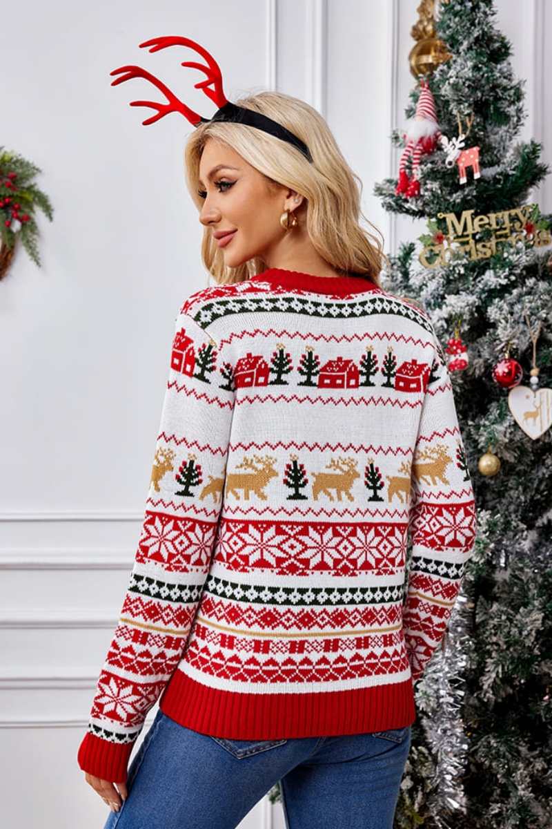 Amora™ Noel Yuvarlak Yaka İşlemeli Örgü Kazak