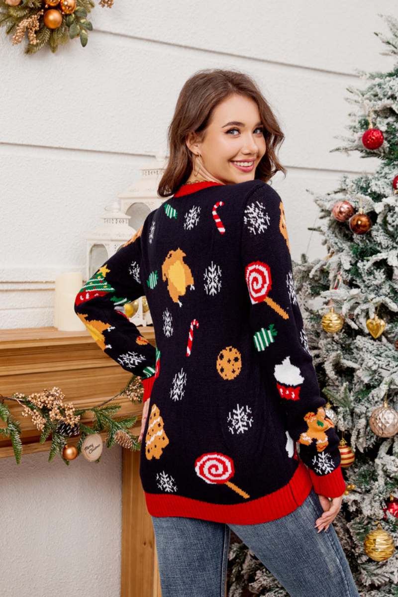 Amora™ Günlük Bisiklet Yaka İşlemeli Noel Ağacı Kazak