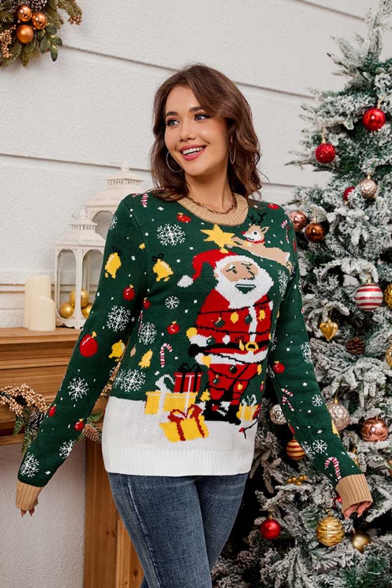 Amora™ Noel Baba Yuvarlak Yaka Kazak Örgü Kazak