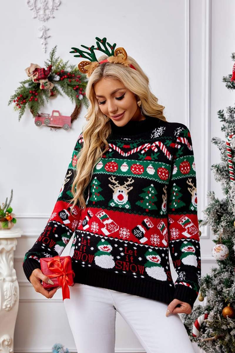 Amora™ Yüksek Yaka Noel Kardan Adamı Nakışlı Kazak