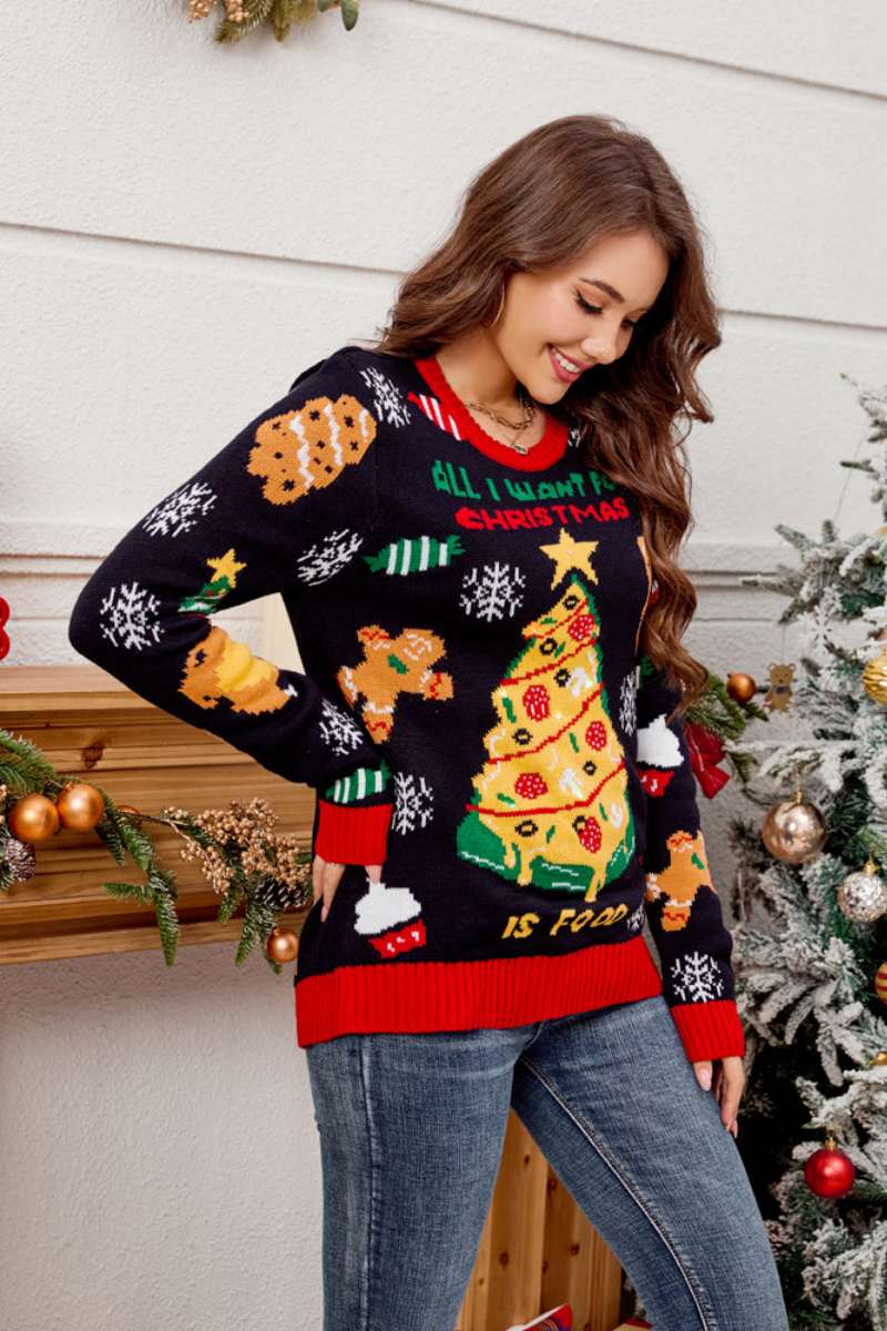Amora™ Günlük Bisiklet Yaka İşlemeli Noel Ağacı Kazak