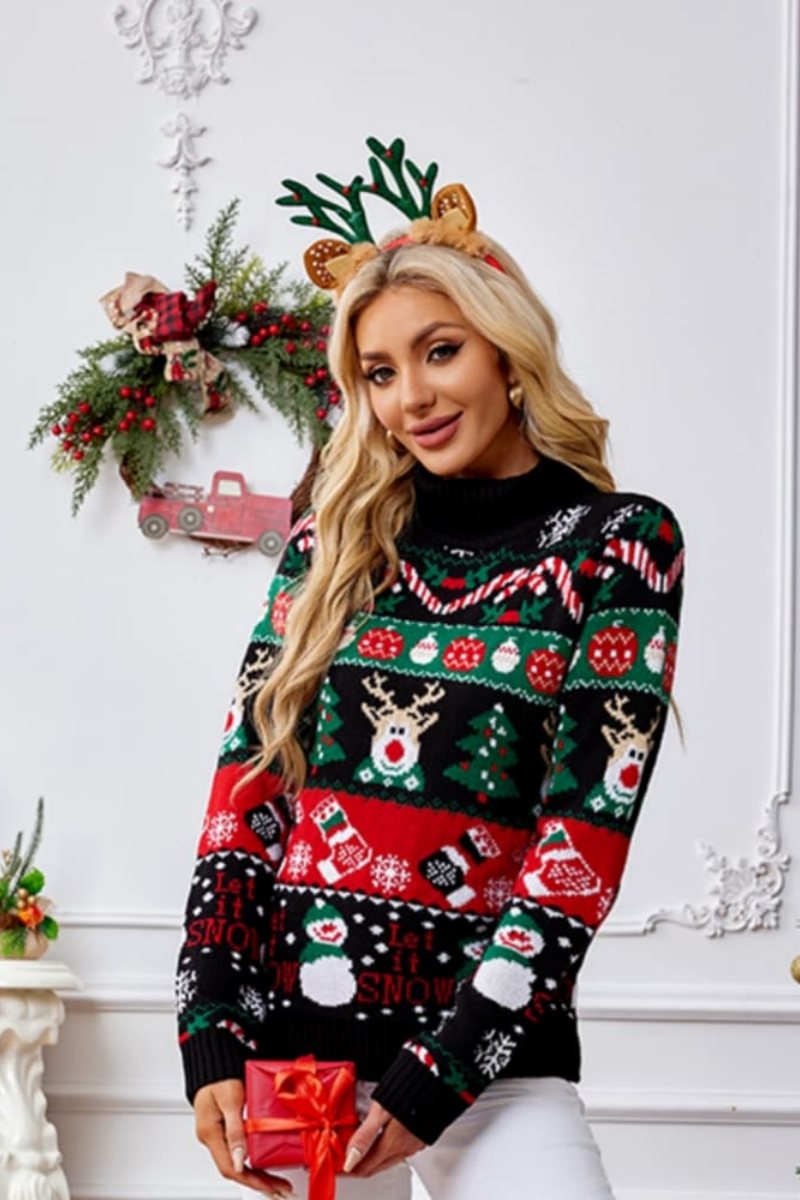 Amora™ Yüksek Yaka Noel Kardan Adamı Nakışlı Kazak