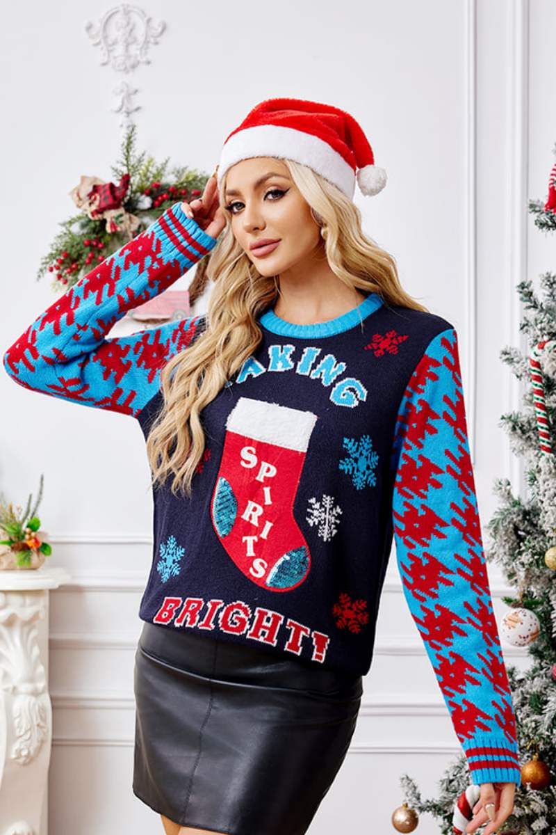 Amora™ Günlük Noel Çorapları Nakışlı Örgü Kazak