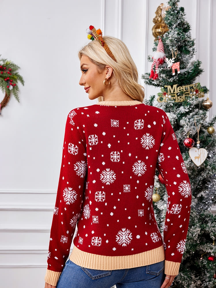 Amora™ Günlük Bisiklet Yaka İşlemeli Kazak – Noel Baba ve Penguen