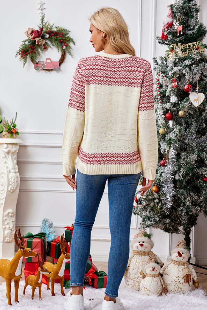 Amora™ Noel Yuvarlak Yaka İşlemeli Örgü Kazak