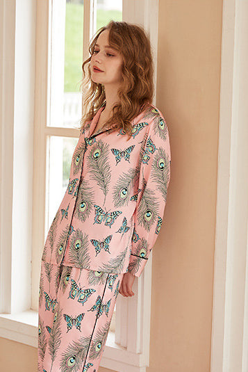 Amora™ Phoenix Tüyü ve Kelebek Desenli Uzun Kollu Pijama Takımı