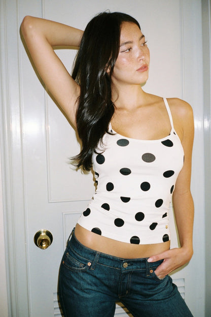 Amora™ Imnot Basic Super Soft Cami Top In White Polka Dot