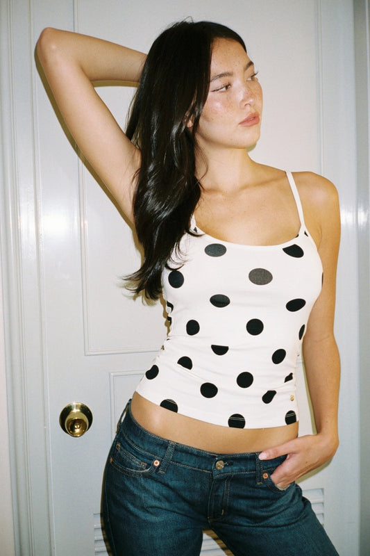 Amora™ Imnot Basic Super Soft Cami Top In White Polka Dot