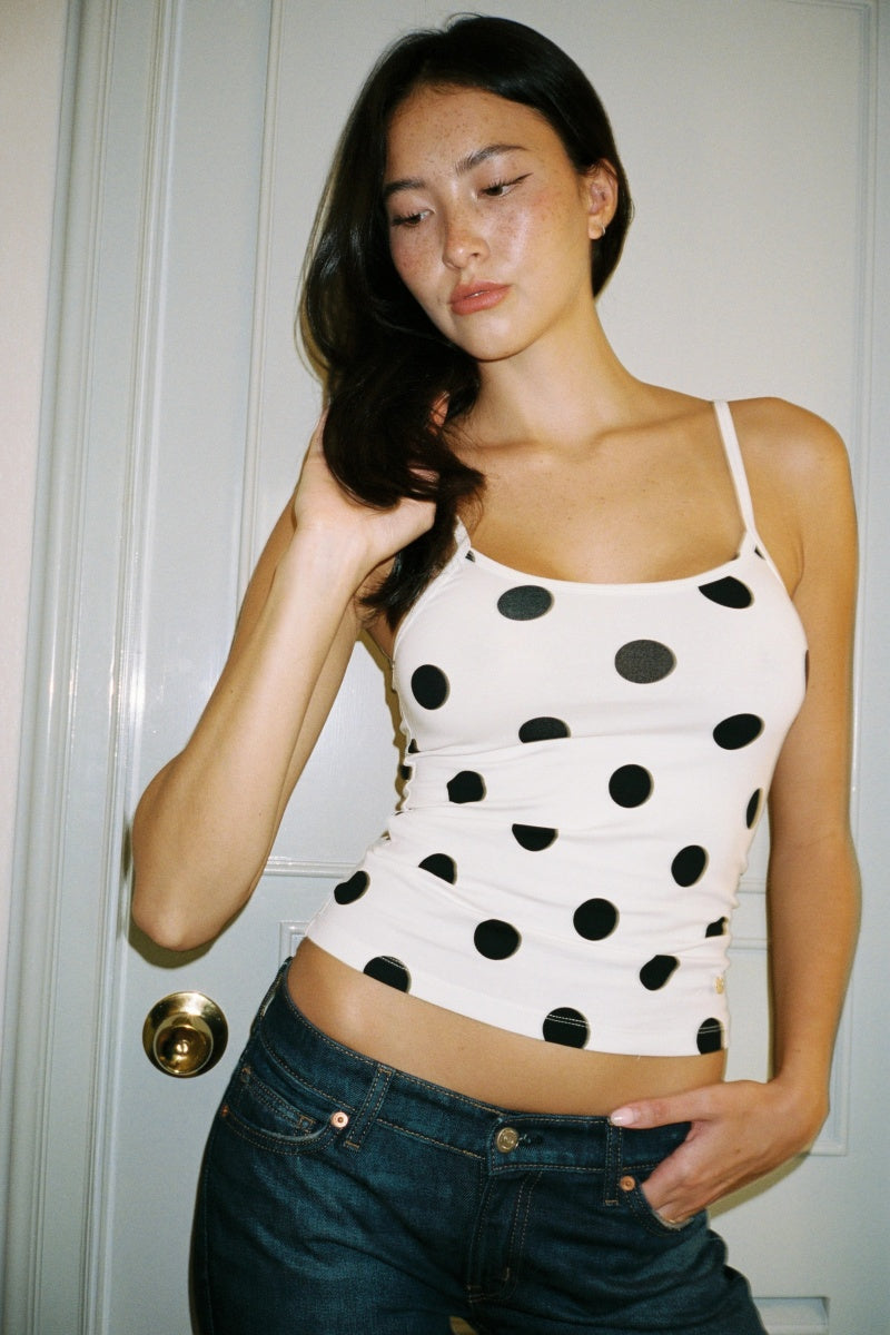 Amora™ Imnot Basic Super Soft Cami Top In White Polka Dot