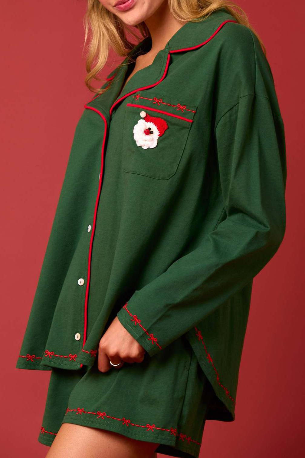Amora™ Noel Baba Uzun Kollu Gömlek Şort Pijama Takımı