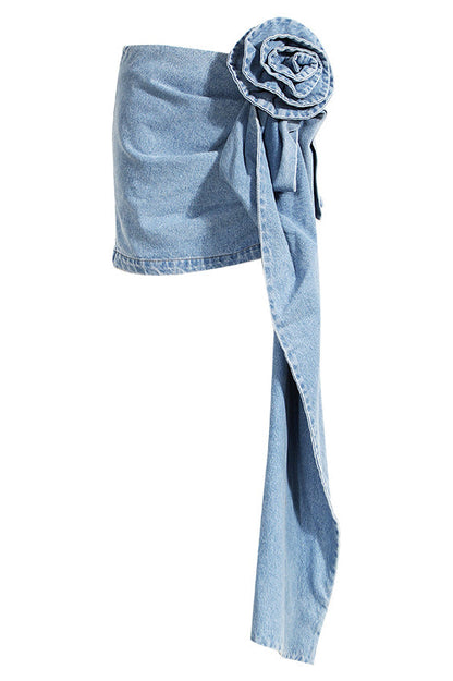 Amora™ 3D Güllerle Denim Mini Etek