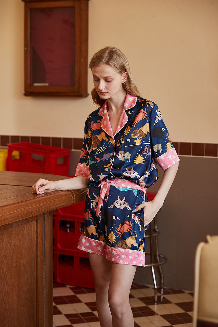 Amora™ Mavi Takımyıldızı Şort Pijama Seti