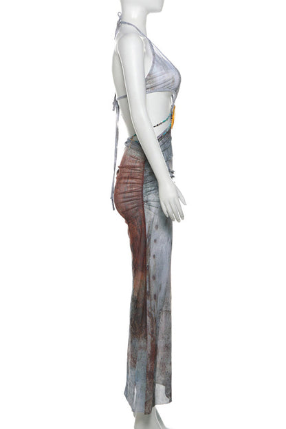 Amora™ Eve Halter Yaka Kabuk Kesim Uzun File Elbise