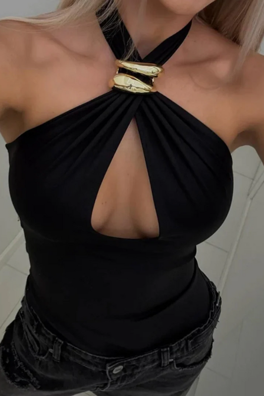 Amora™ Crepe Halterneck Trim Detail Top