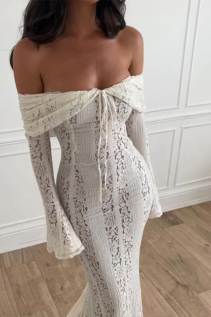 Amora™ Dantel Alevli Kol Off-Shoulder Elbise