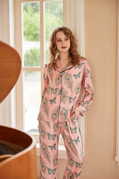 Amora™ Phoenix Tüyü ve Kelebek Desenli Uzun Kollu Pijama Takımı