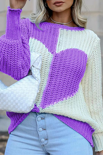 Amora™ Rahat Patchwork Kontrast O Yaka Üst Kazak