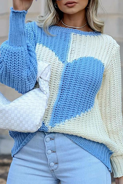 Amora™ Rahat Patchwork Kontrast O Yaka Üst Kazak