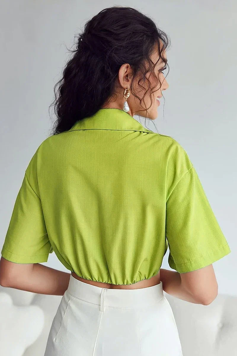 Amora™ Kay Twisted Crop Keten Bluz