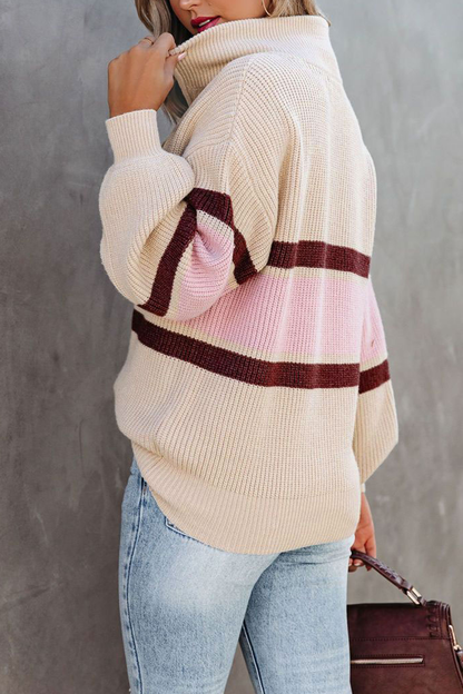 Amora™ Gündelik Katı Patchwork Fermuar Yaka Kazak (5 Renk)