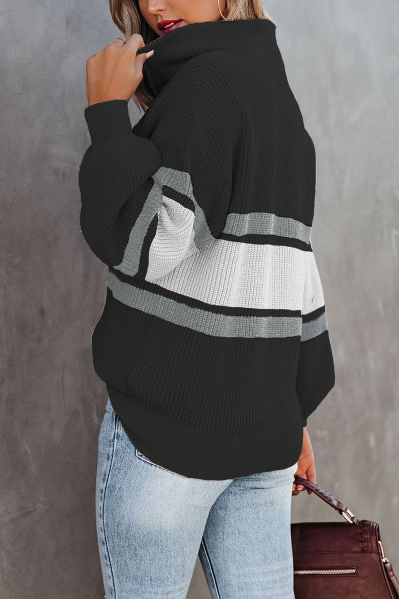 Amora™ Gündelik Katı Patchwork Fermuar Yaka Kazak (5 Renk)