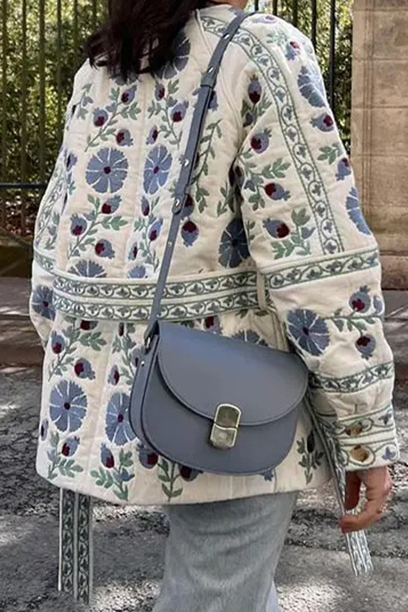 Amora™ Gündelik Sokak Çiçekleri Bağcıklı Düğmeler Patchwork O Yaka Dış Giyim