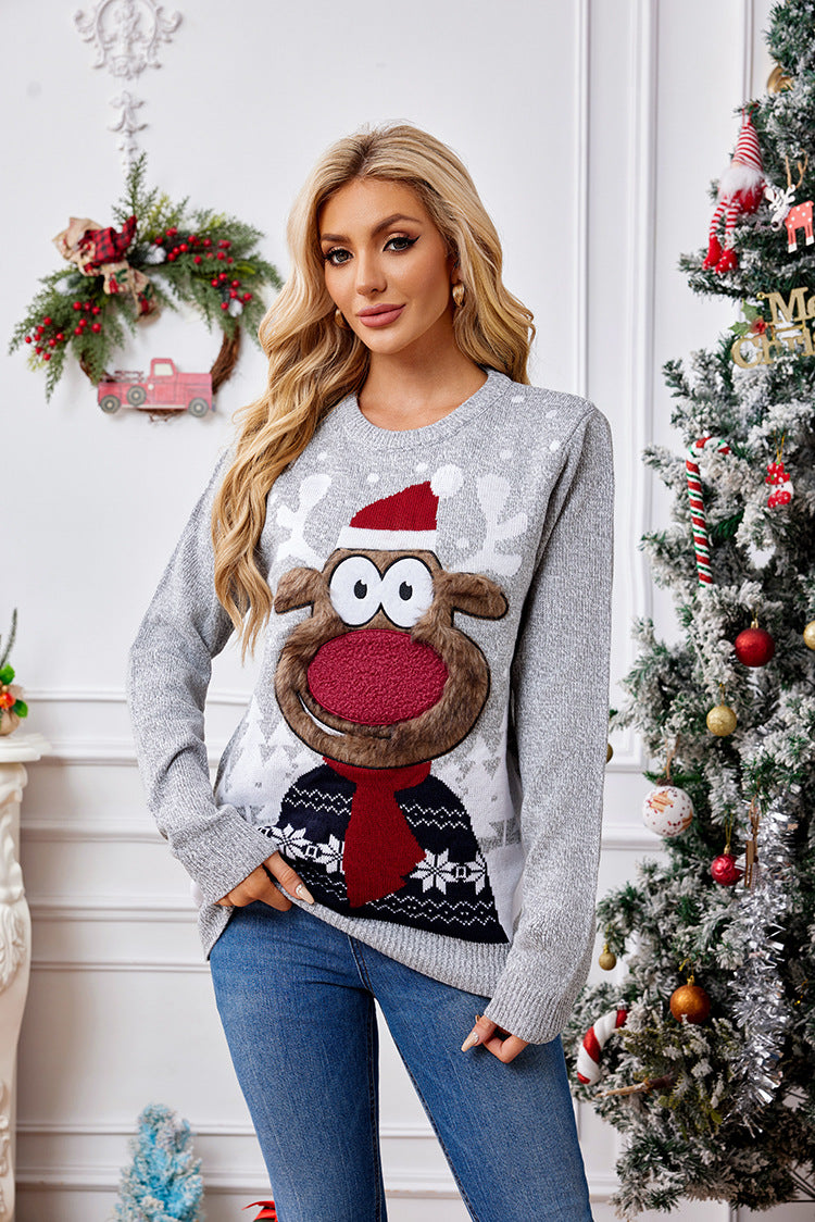 Amora™ Noel Ren Geyiği Nakışlı Triko Kazak