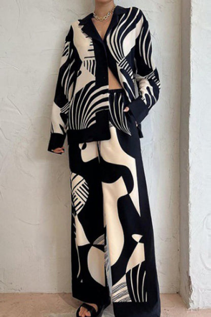 Amora™ Trendy Graffiti Baskı Gevşek Geniş Bacak Pantolon Takımı