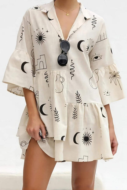 Amora™ Etnik Stil Bol Gömlek Kısa Elbise