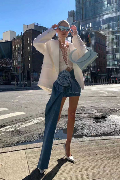 Amora™ 3D Güllerle Denim Mini Etek