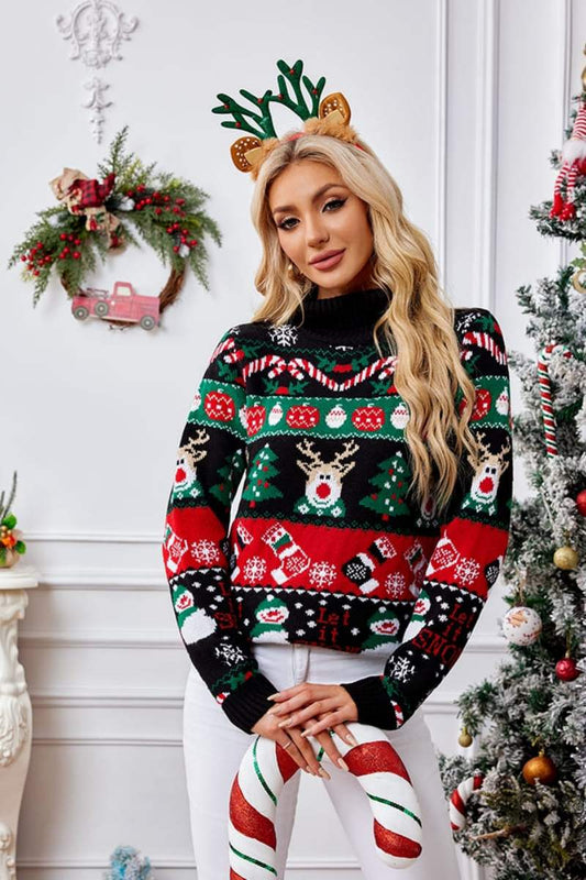 Amora™ Yüksek Yaka Noel Kardan Adamı Nakışlı Kazak