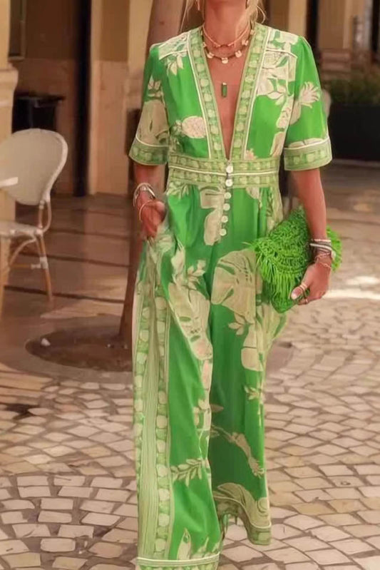 Amora™ Stylish V-Neck Printed Jumpsuit