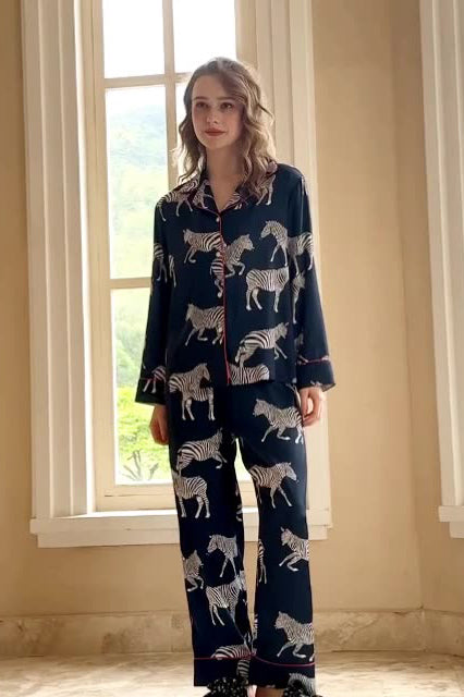 Amora™ Mavi Zebra Desenli Pijama Takımı
