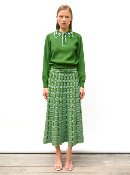 Amora™ Green Floral Jacquard Skirt
