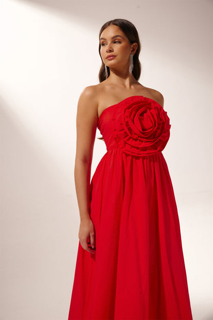 Amora™ Frederica Flower Straplez Uzun Elbise