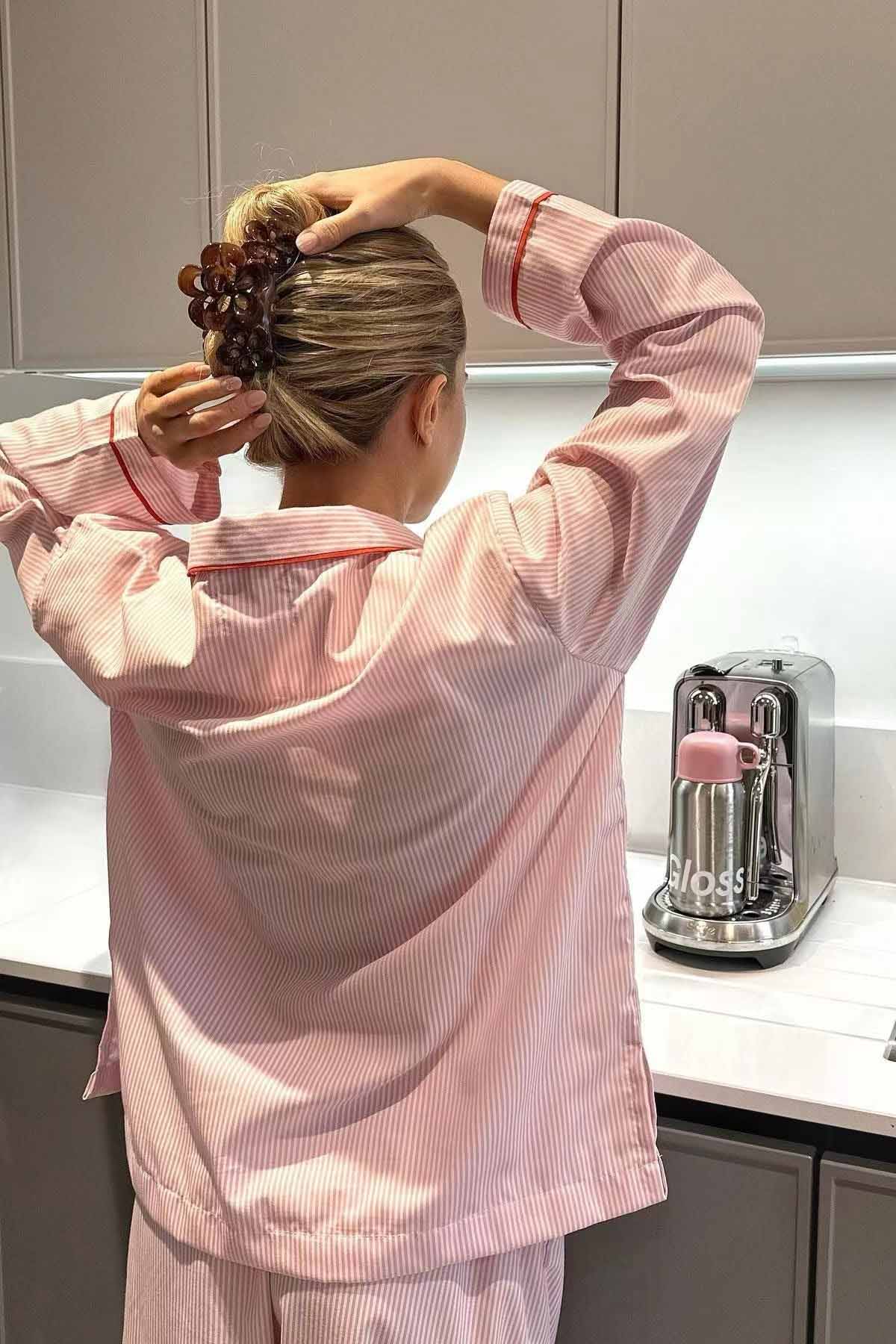 Amora™ Pembe Çizgili Kalp Pijama Takımı