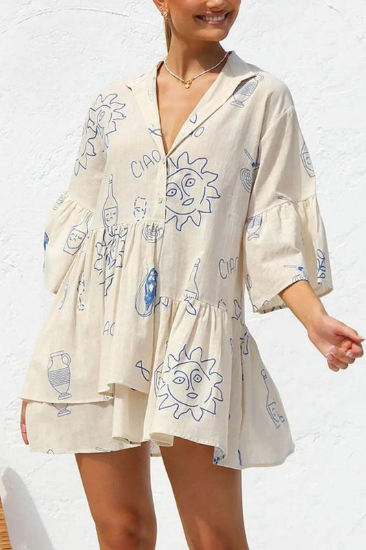 Amora™ Etnik Stil Bol Gömlek Kısa Elbise