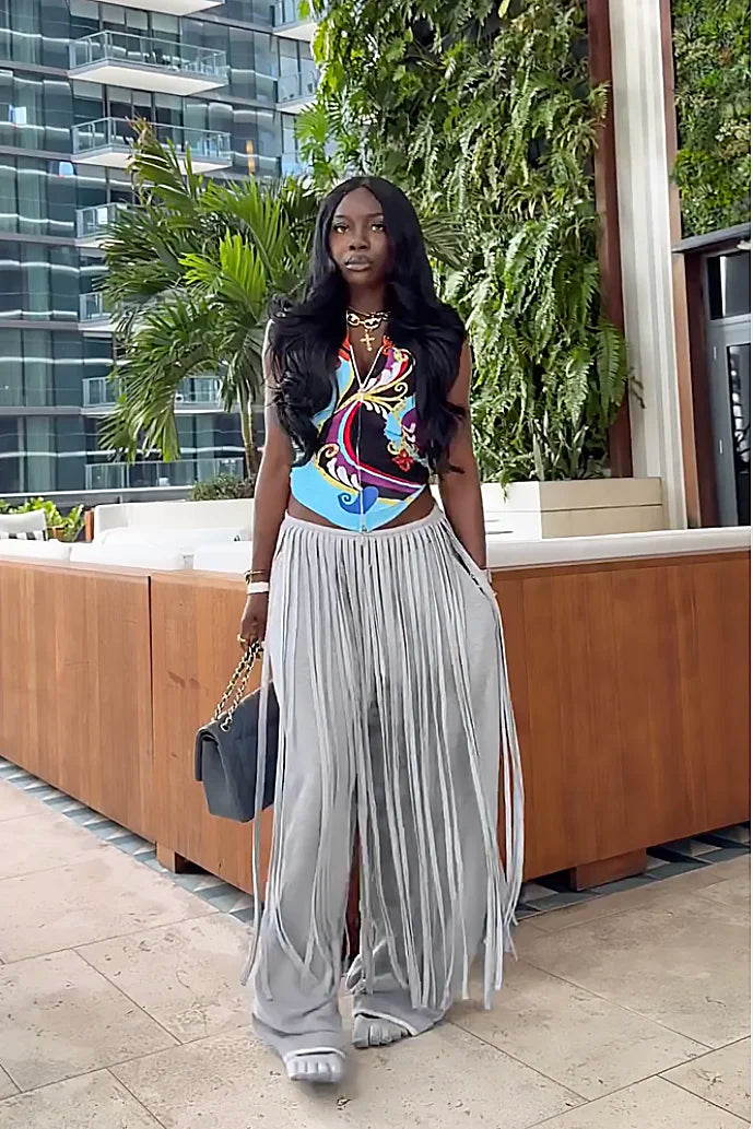 Amora™ Grey Loose Fringe Pants
