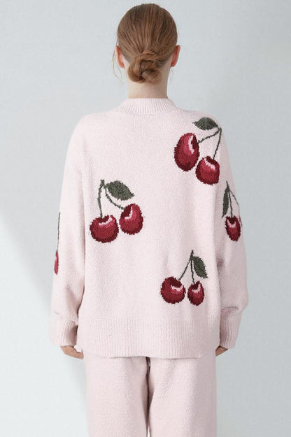 Amora™ Yumuşak Yarım Kadife Kiraz Hırka Pijama Takımı