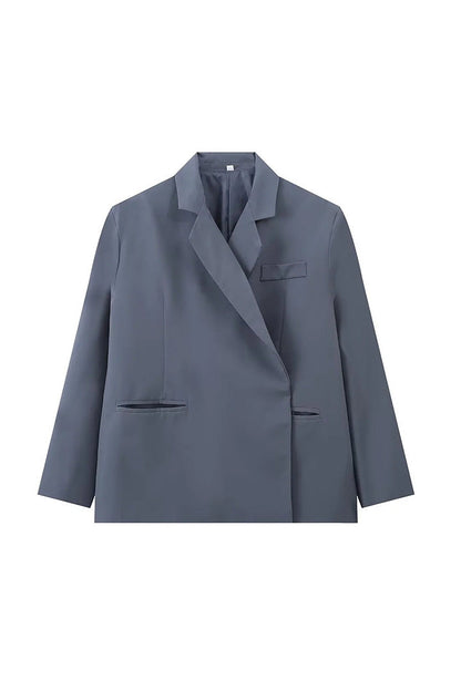 Amora™ Büyük Boy Yan Yırtmaçlı Blazer Çelik Mavi