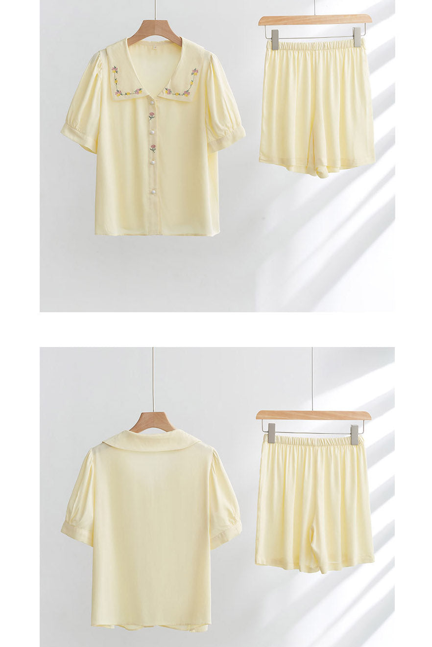 Amora™ Saten Gül Nakışlı Pijama Takımı
