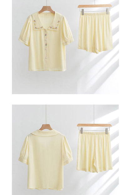 Amora™ Saten Gül Nakışlı Pijama Takımı