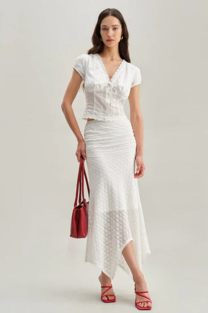 Amora™ White Textured Cap Sleeve Top