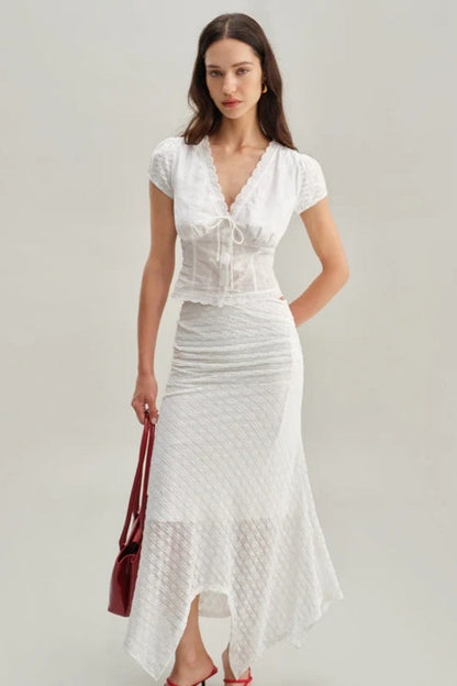 Amora™ White Textured Cap Sleeve Top