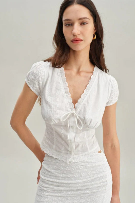 Amora™ White Textured Cap Sleeve Top