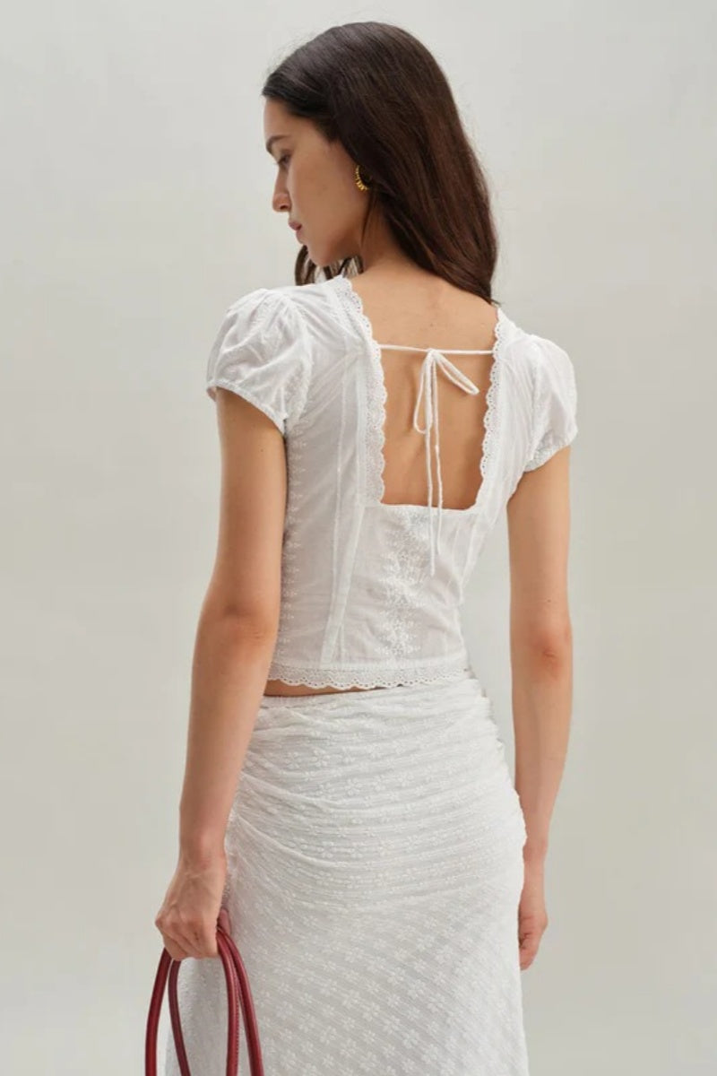 Amora™ White Textured Cap Sleeve Top