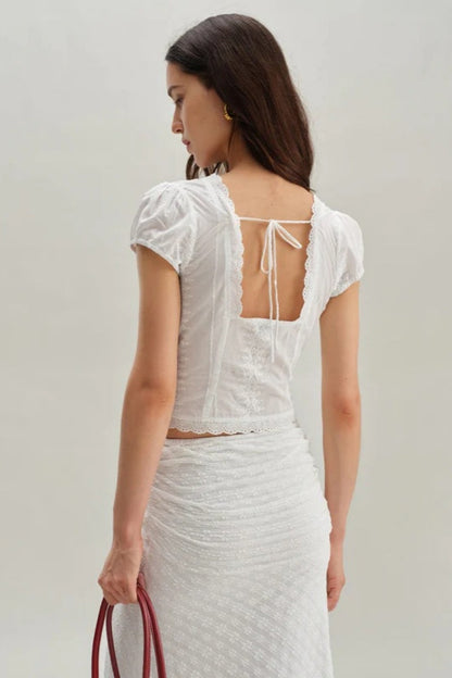 Amora™ White Textured Cap Sleeve Top