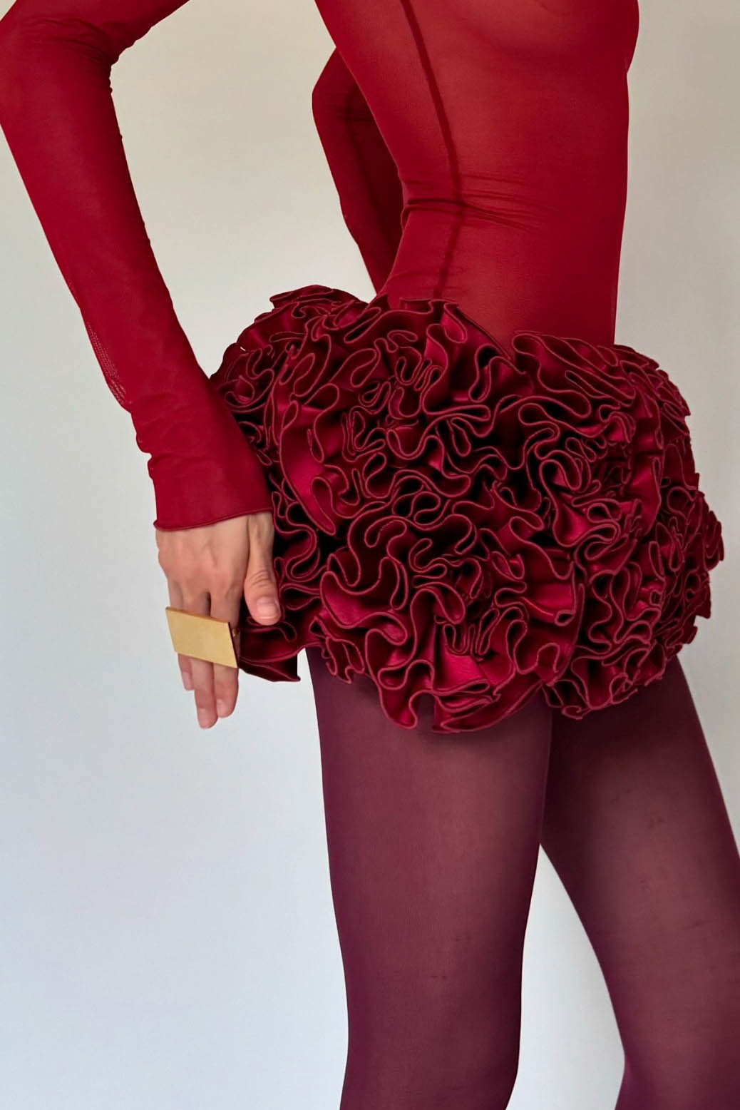 Amora™ Kırmızı 3D Çiçek Etek Seksi Bağcıklı Düşük Omuz Mini Elbise