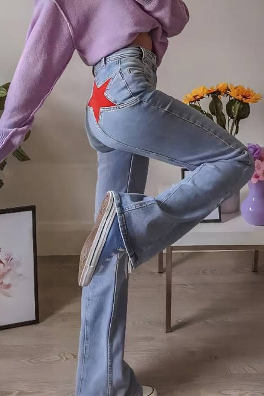 Amora™ Retro Orta Bel Geniş Paça Kot Pantolon