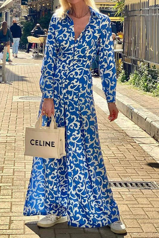 Amora™ Blue Vine Print Midi Jumpsuit
